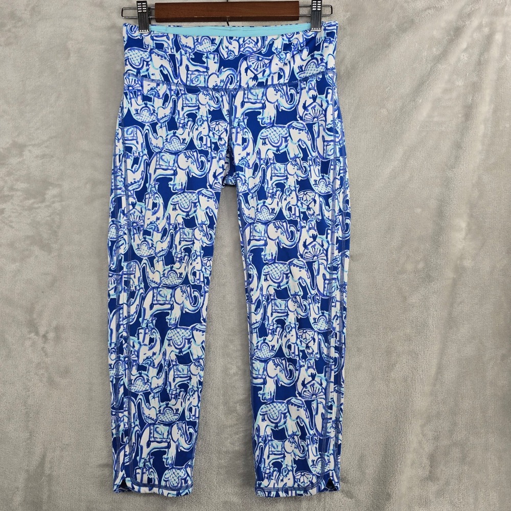 Lilly Pulitzer Luxletic Blue Elephant Print Cropped Leggings Women's Size Small